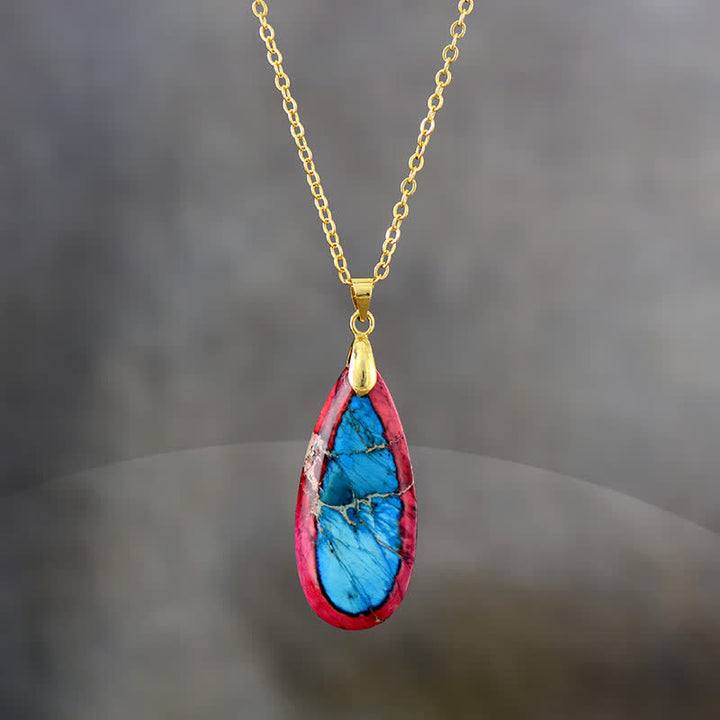 Olivenorma Natural Color Emperor Stone Water Drop Pendant Necklace - Red Blue Emperor Stone - Golden - image 0