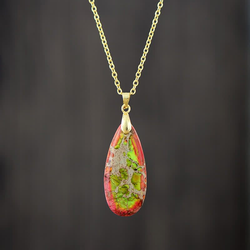 Olivenorma Natural Color Emperor Stone Water Drop Pendant Necklace - Orange Green Emperor Stone - Golden - image 4