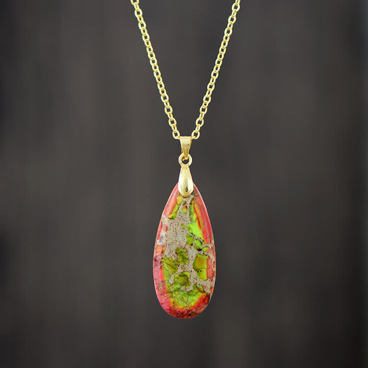 Olivenorma Natural Color Emperor Stone Water Drop Pendant Necklace - Orange Green Emperor Stone - Golden - image 4