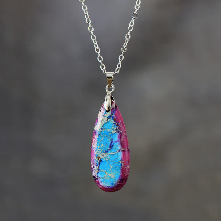 Olivenorma Natural Color Emperor Stone Water Drop Pendant Necklace - Purple BlueEmperor Stone - Silver - image 3