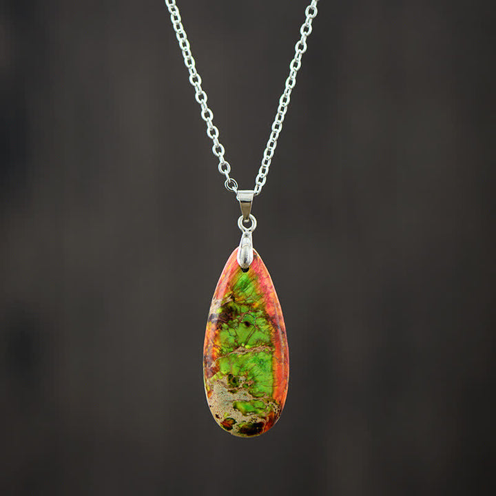 Olivenorma Natural Color Emperor Stone Water Drop Pendant Necklace - Orange Green Emperor Stone - Silver - image 5
