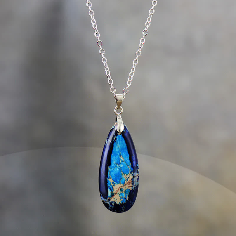 Olivenorma Natural Color Emperor Stone Water Drop Pendant Necklace - Blue Emperor Stone - Silver - image 7