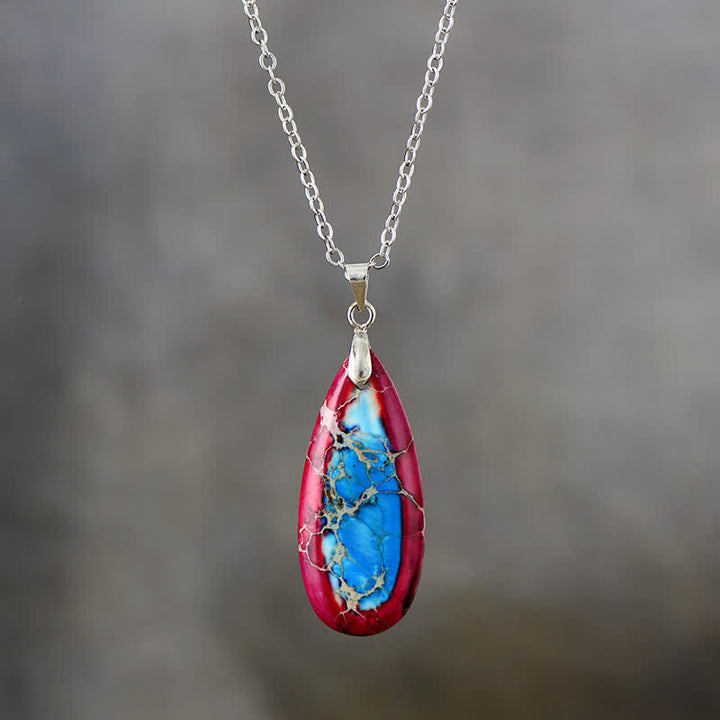 Olivenorma Natural Color Emperor Stone Water Drop Pendant Necklace - Red Blue Emperor Stone - Silver - image 1