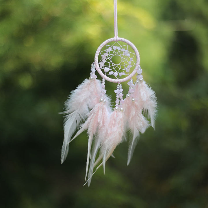 Olivenorma Natural Rose Quartz Amethyst Feather Dream Catcher Ornament - image 4
