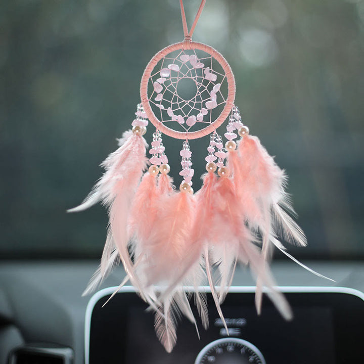 Olivenorma Natural Rose Quartz Amethyst Feather Dream Catcher Ornament - image 1