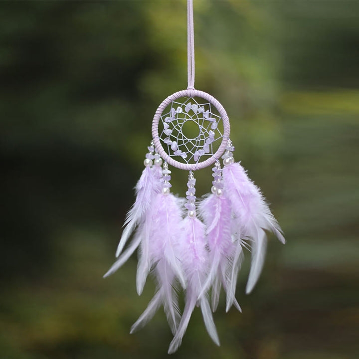 Olivenorma Natural Rose Quartz Amethyst Feather Dream Catcher Ornament - image 10