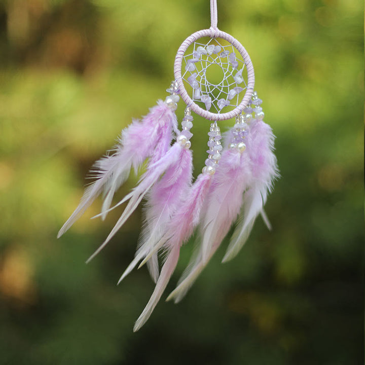 Olivenorma Natural Rose Quartz Amethyst Feather Dream Catcher Ornament - image 8