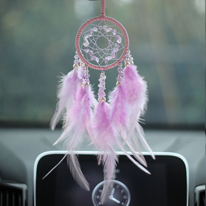 Olivenorma Natural Rose Quartz Amethyst Feather Dream Catcher Ornament - image 7