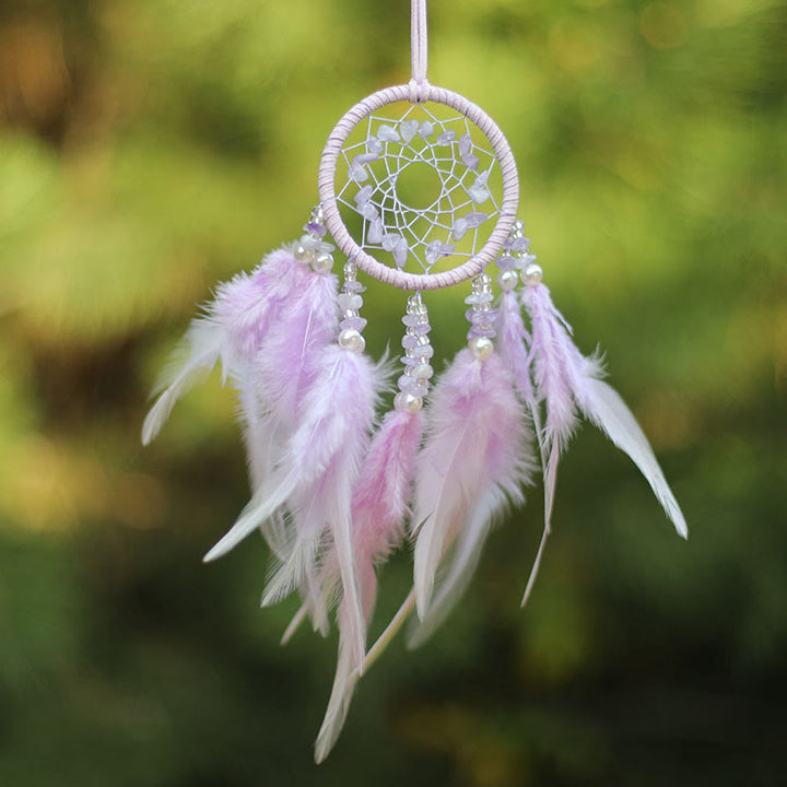 Olivenorma Natural Rose Quartz Amethyst Feather Dream Catcher Ornament - image 9