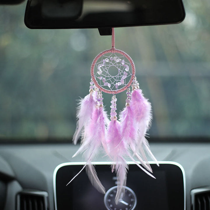 Olivenorma Natural Rose Quartz Amethyst Feather Dream Catcher Ornament - Amethyst - image 6