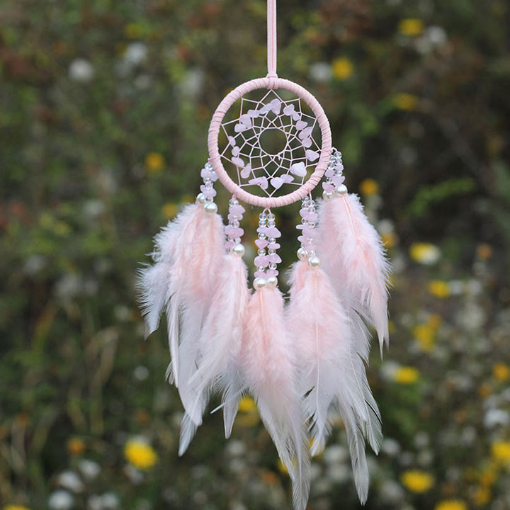Olivenorma Natural Rose Quartz Amethyst Feather Dream Catcher Ornament - image 2