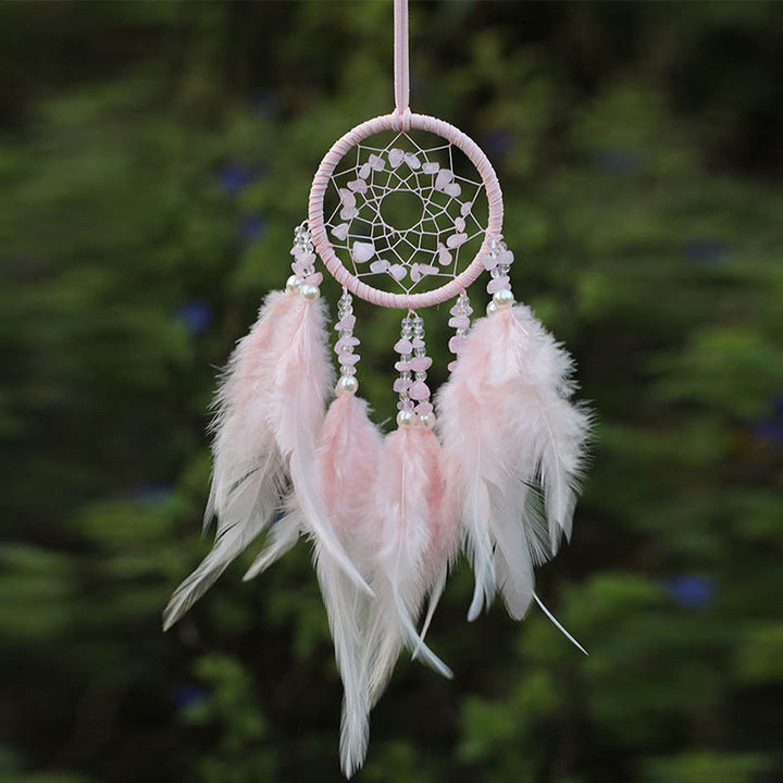 Olivenorma Natural Rose Quartz Amethyst Feather Dream Catcher Ornament - image 3