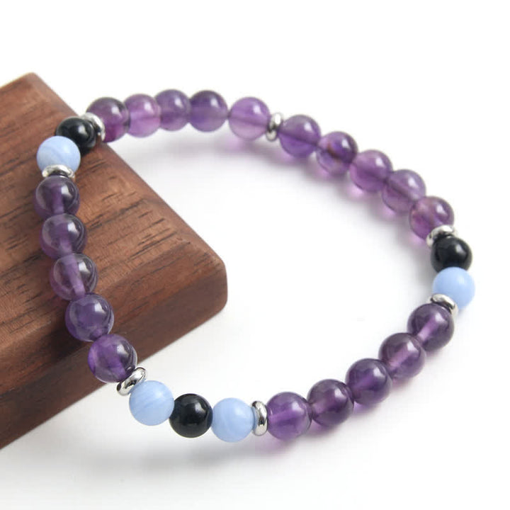 Olivenorma Amethyst Blue Chalcedony Beaded Bracelet - image 3