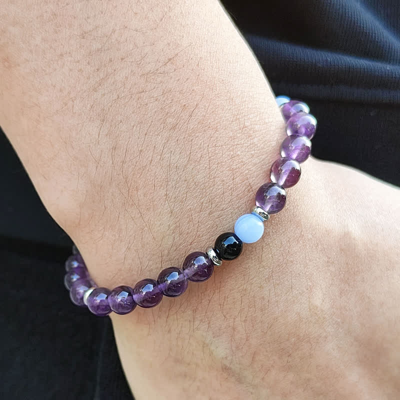 Olivenorma Amethyst Blue Chalcedony Beaded Bracelet - image 1