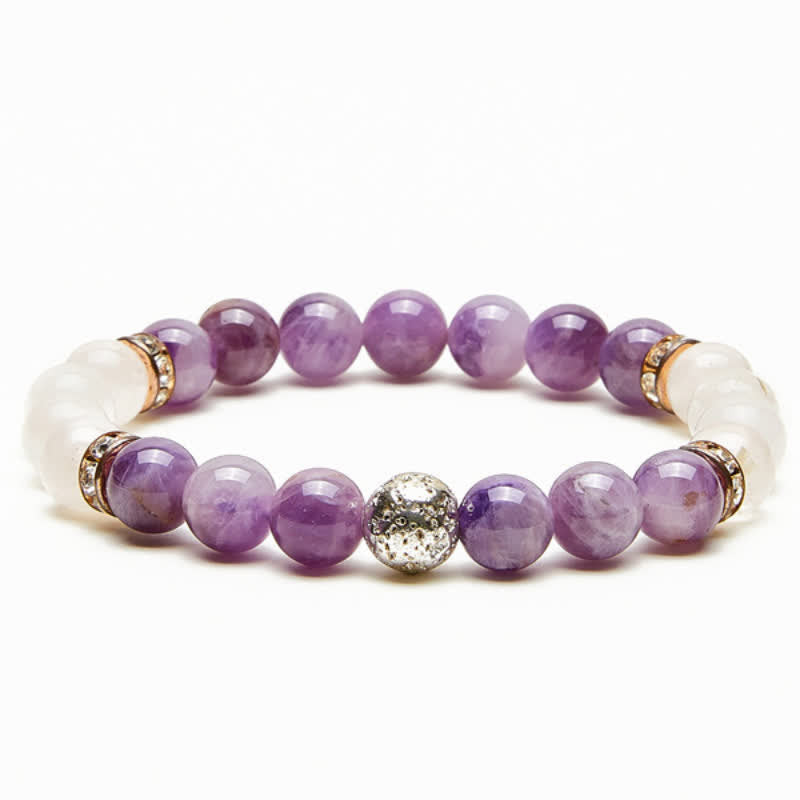 Olivenorma Amethyst Clear Crystal Metal Ball Beaded Bracelet - Amethyst & Clear Crystal - image 0