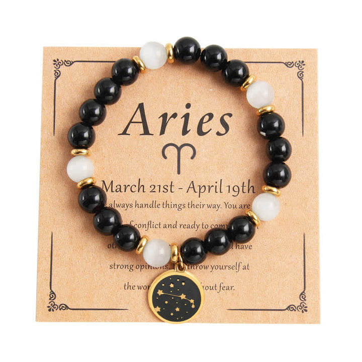 Olivenorma Natural Stone Beads Stainless Steel Zodiac Golden Bracelet - Aries - image 1