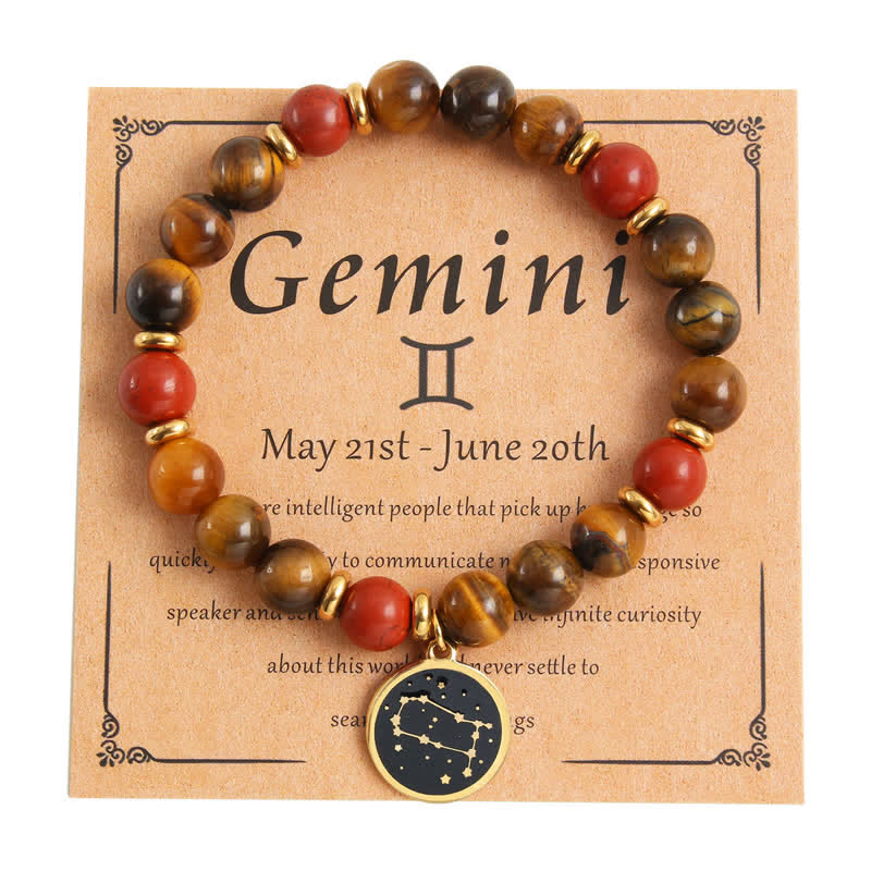 Olivenorma Natural Stone Beads Stainless Steel Zodiac Golden Bracelet - Gemini - image 3
