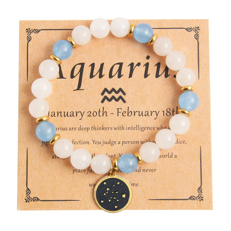 Olivenorma Natural Stone Beads Stainless Steel Zodiac Golden Bracelet - Aquarius - image 10