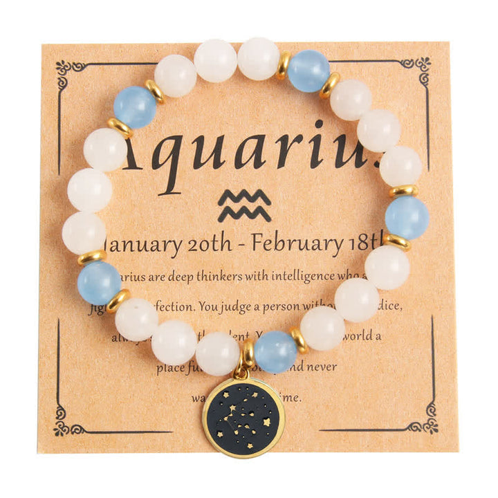 Olivenorma Natural Stone Beads Stainless Steel Zodiac Golden Bracelet - Aquarius - image 10