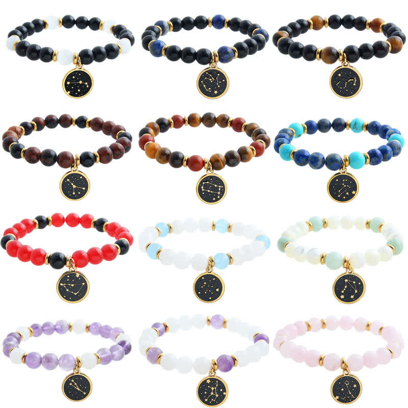 Olivenorma Natural Stone Beads Stainless Steel Zodiac Golden Bracelet - image 14