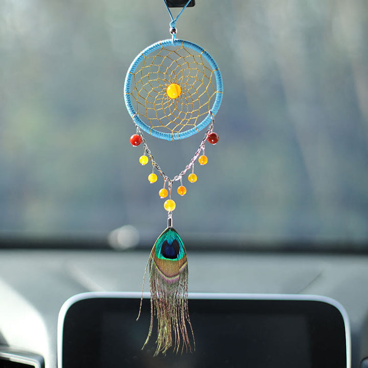 Olivenorma Handmade Agate Peacock Feather Dream Catcher Ornament - image 2