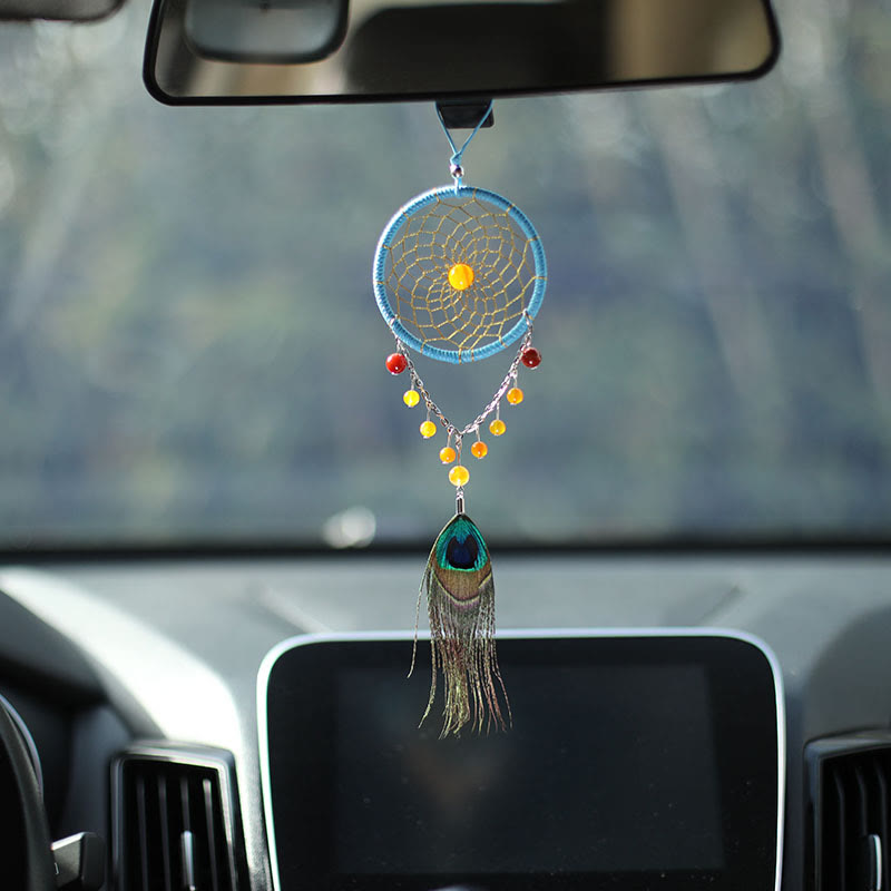 Olivenorma Handmade Agate Peacock Feather Dream Catcher Ornament - image 3