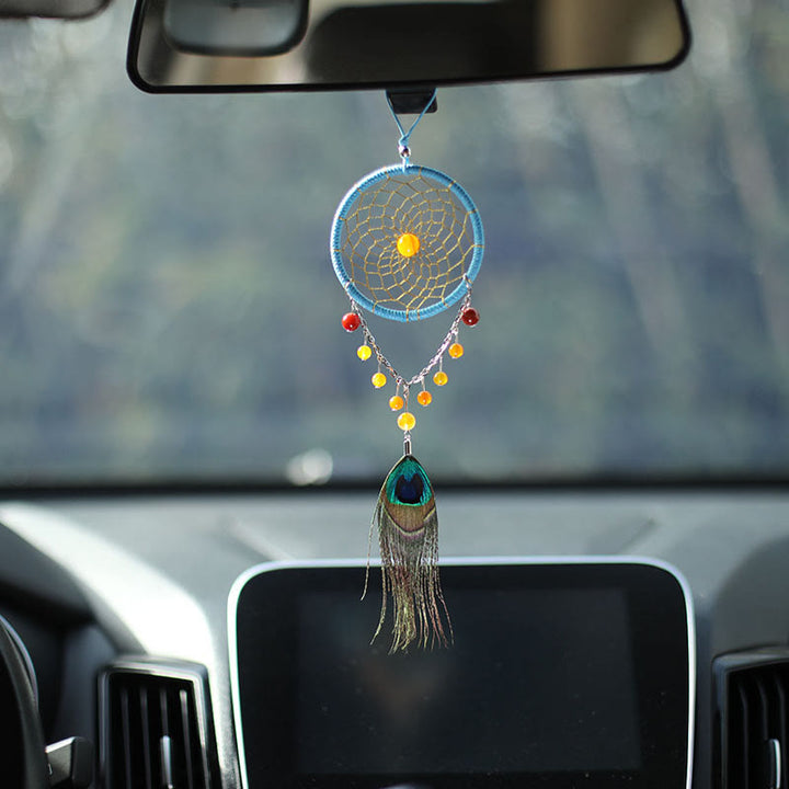 Olivenorma Handmade Agate Peacock Feather Dream Catcher Ornament - image 3