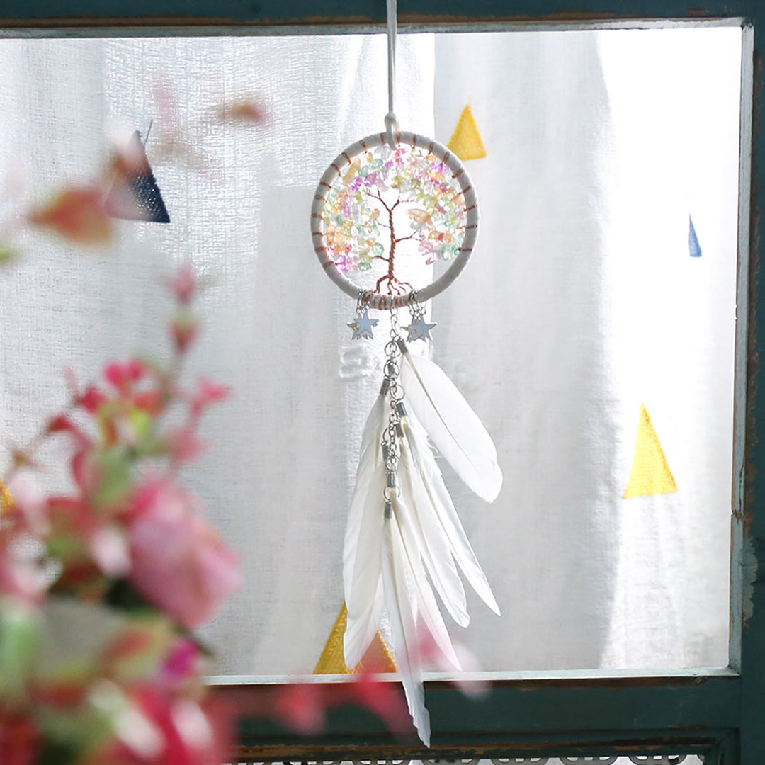 Olivenorma Tree of Life Gemstone Dream Catcher Hanging Ornament - Rainbow Crystal - White Feather  - image 14