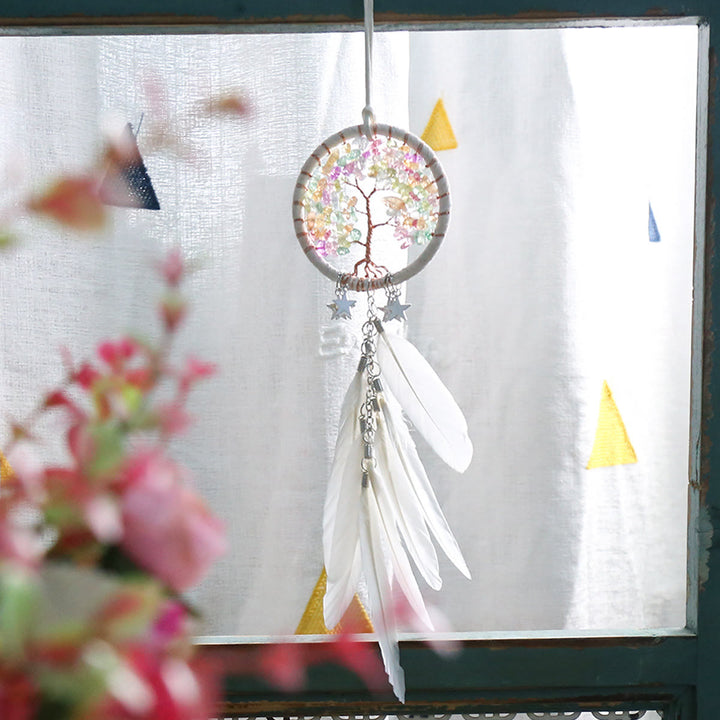 Olivenorma Tree of Life Gemstone Dream Catcher Hanging Ornament - Rainbow Crystal - White Feather  - image 14