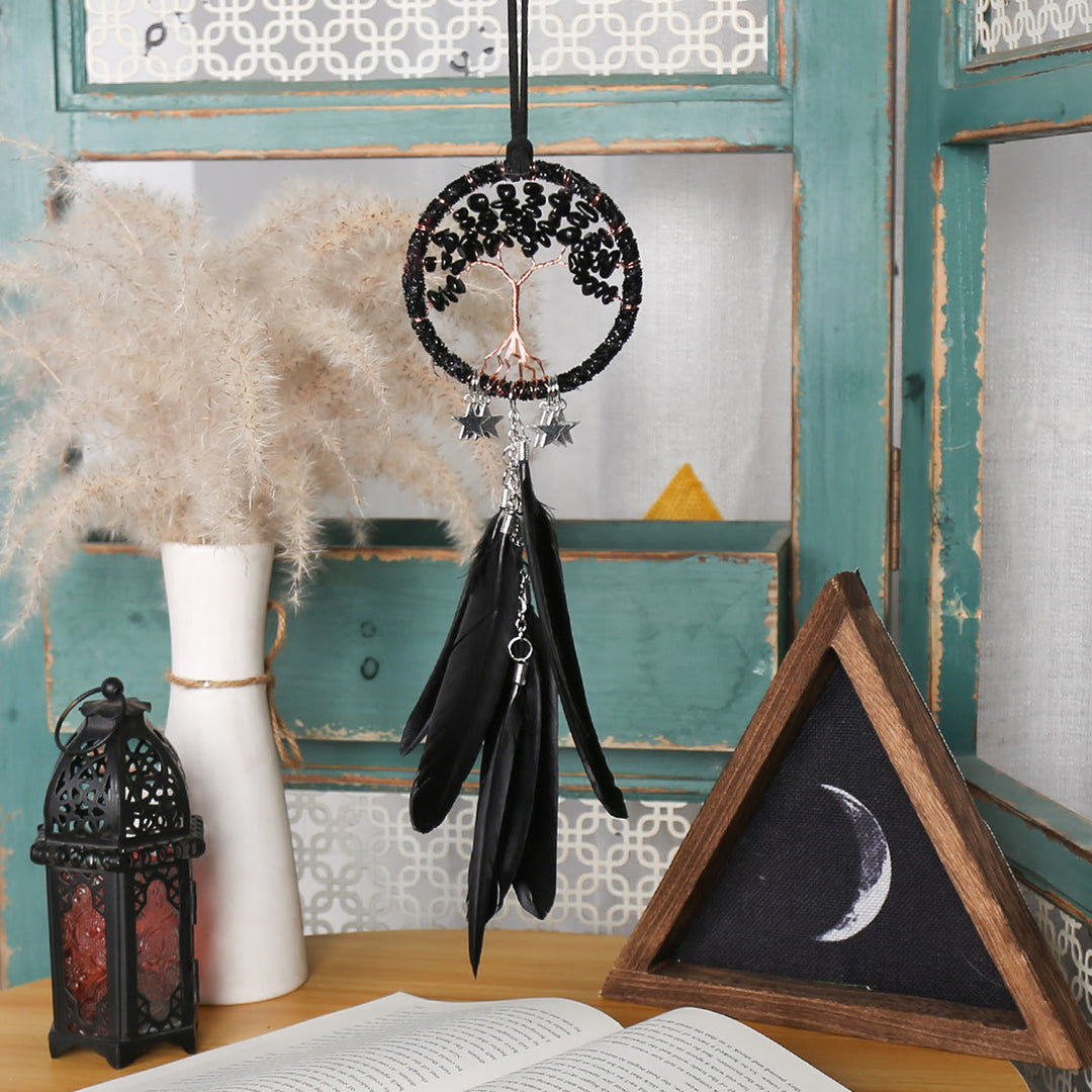 Olivenorma Tree of Life Gemstone Dream Catcher Hanging Ornament - Obsidian  - image 0