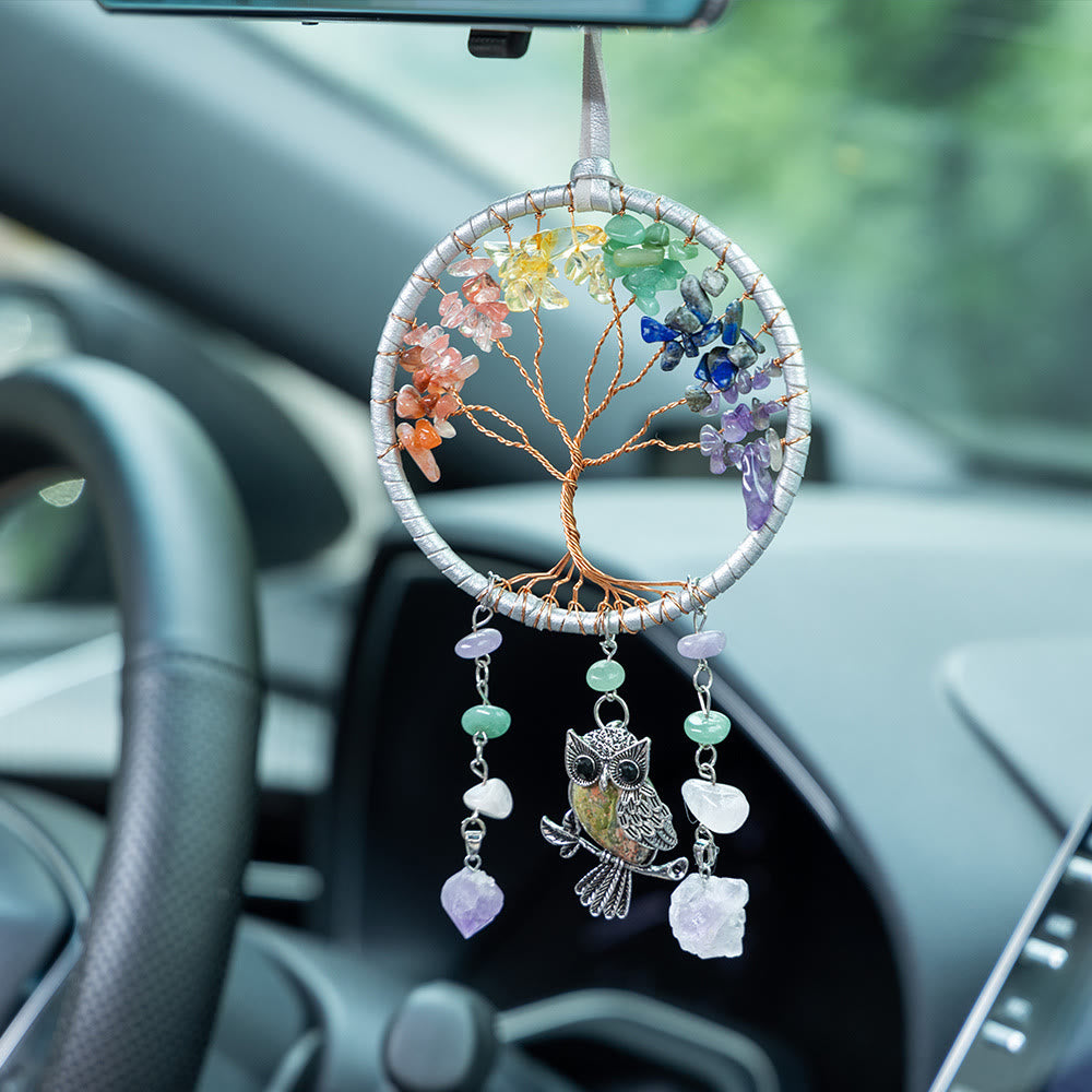 Olivenorma Natural 7 Chakra Owl Dream Catcher Ornament - Unakite &  7 Chakra - image 0
