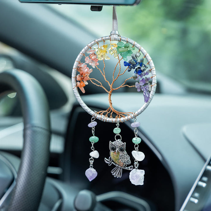 Olivenorma Natural 7 Chakra Owl Dream Catcher Ornament - Unakite &  7 Chakra - image 0