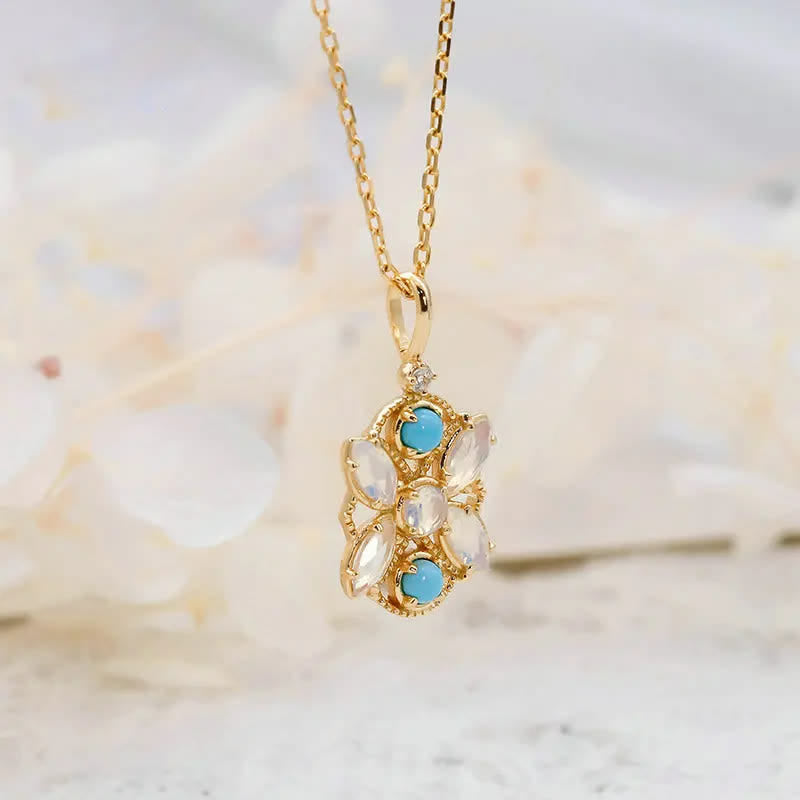 Olivenorma Natural Turquoise Opalite Ring Necklace Jewelry Set - Necklace - image 0