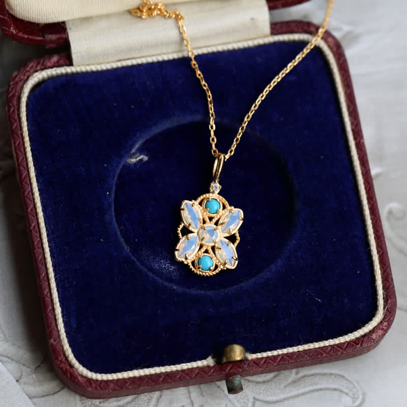 Olivenorma Natural Turquoise Opalite Ring Necklace Jewelry Set - image 4