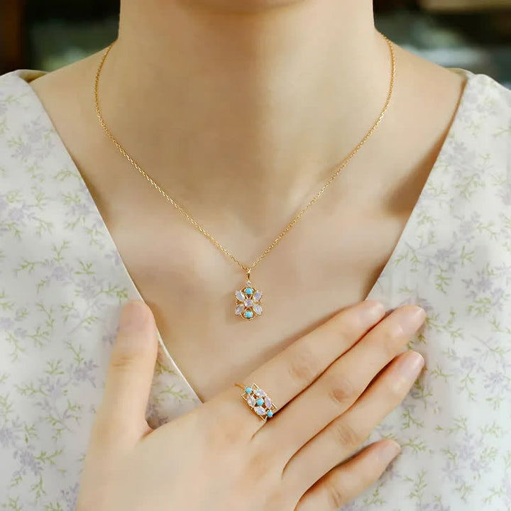 Olivenorma Natural Turquoise Opalite Ring Necklace Jewelry Set - image 2