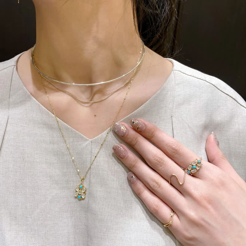 Olivenorma Natural Turquoise Opalite Ring Necklace Jewelry Set - image 12