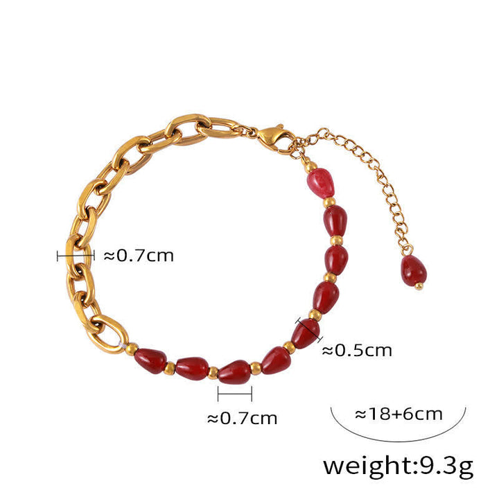 Olivenorma Natural Red Agate Necklace Titanium Steel Jewelry Set - Bracelet - image 2