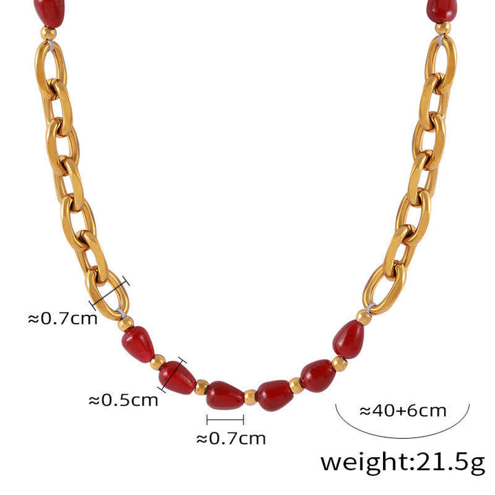 Olivenorma Natural Red Agate Necklace Titanium Steel Jewelry Set - Necklace - image 1