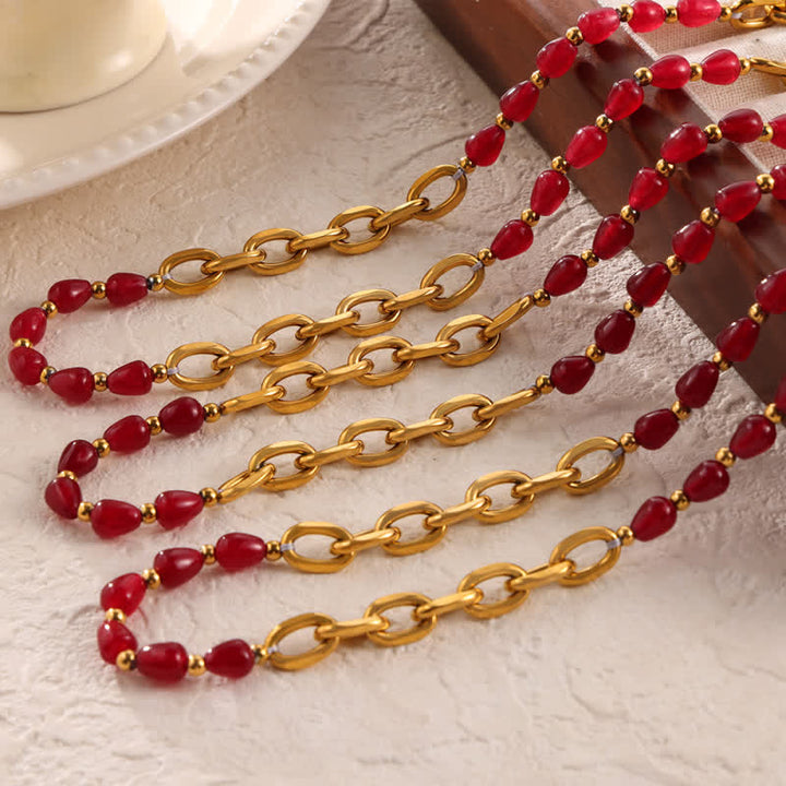 Olivenorma Natural Red Agate Necklace Titanium Steel Jewelry Set - image 7