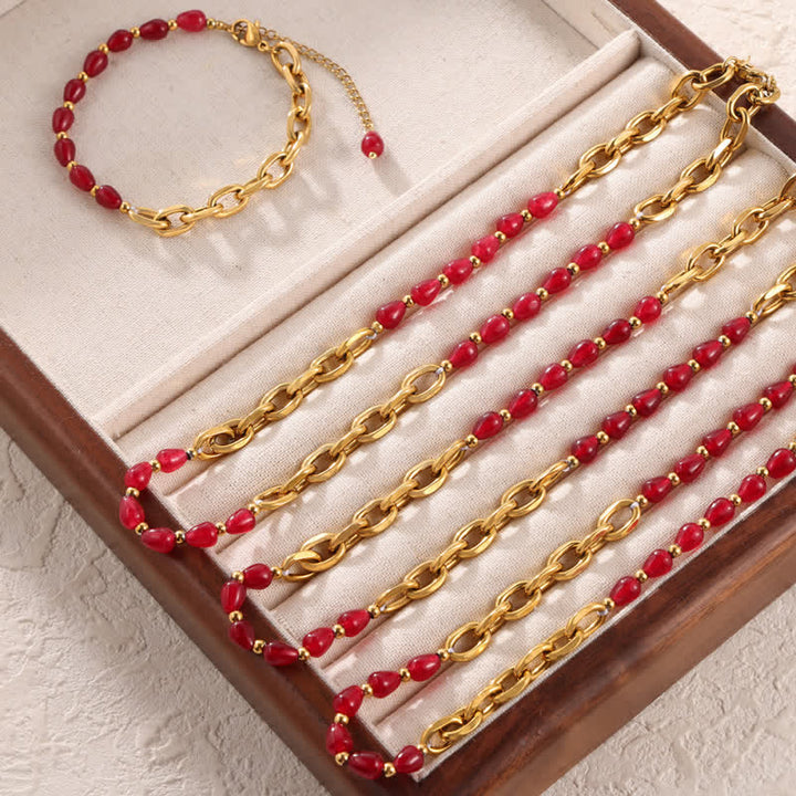 Olivenorma Natural Red Agate Necklace Titanium Steel Jewelry Set - image 8