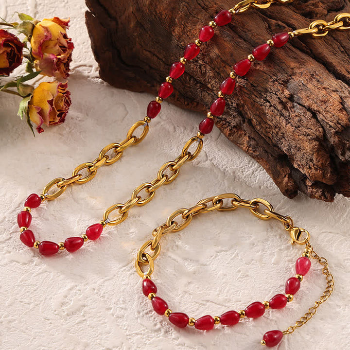 Olivenorma Natural Red Agate Necklace Titanium Steel Jewelry Set - Jewelry Set - image 5