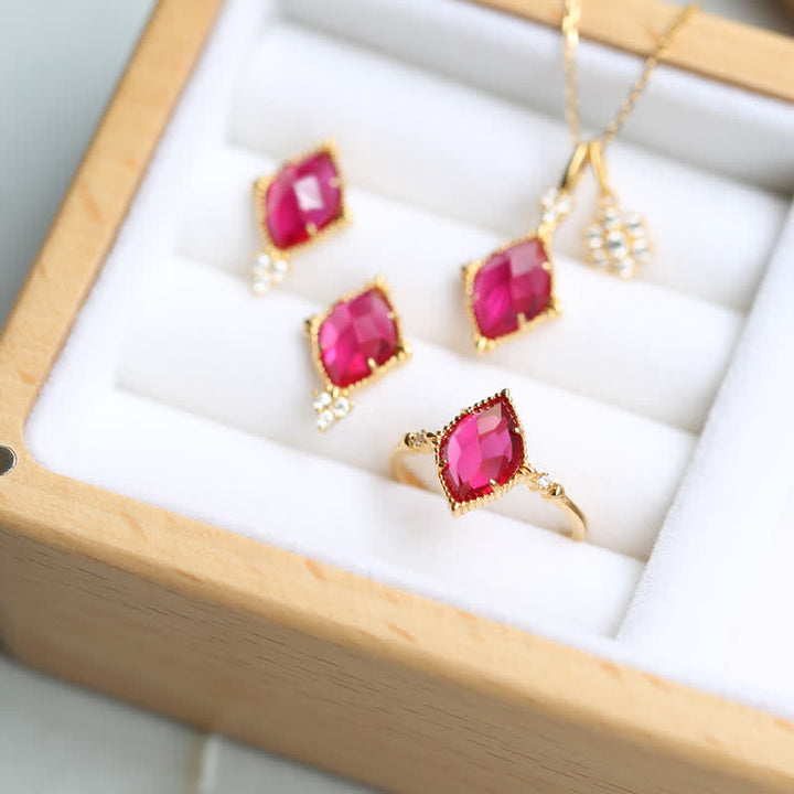 Olivenorma Natural Garnet Ring Earrings Necklace Jewelry Set - image 11