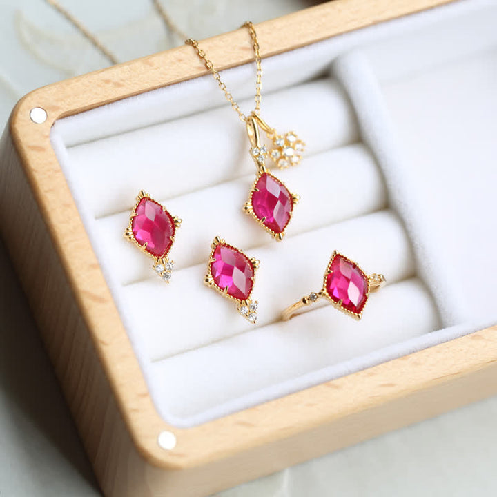 Olivenorma Natural Garnet Ring Earrings Necklace Jewelry Set - image 12