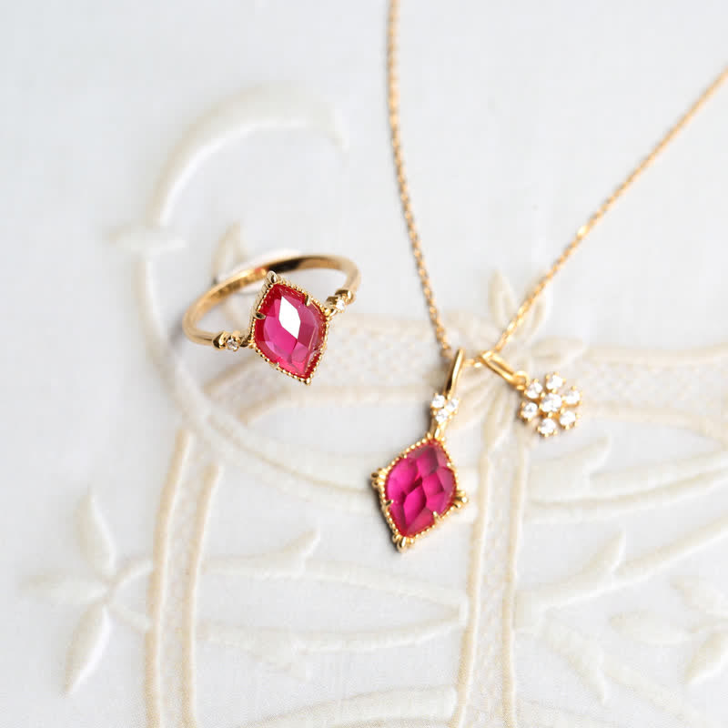 Olivenorma Natural Garnet Ring Earrings Necklace Jewelry Set - image 13