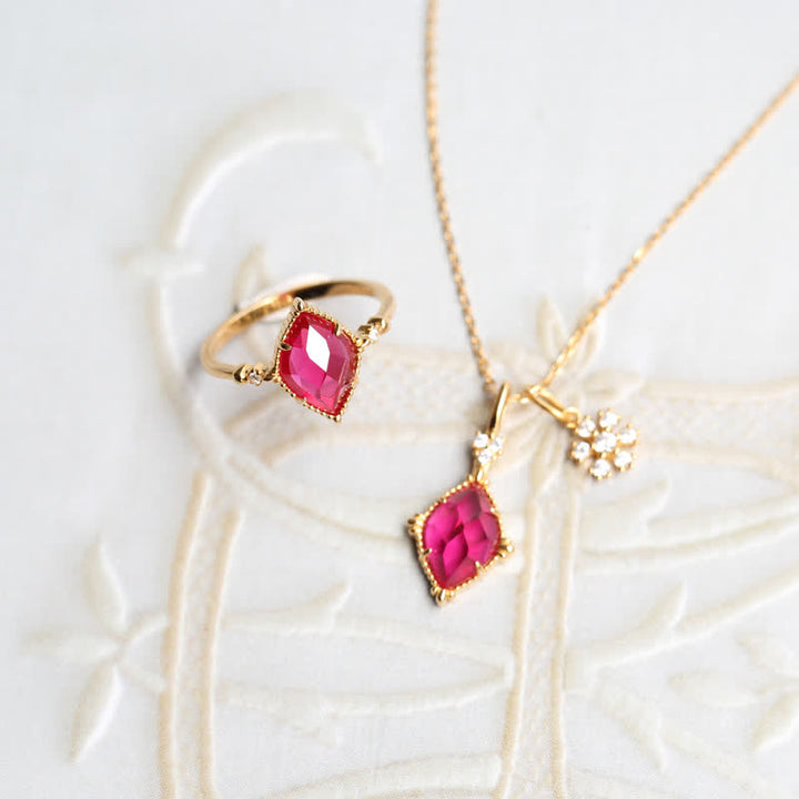 Olivenorma Natural Garnet Ring Earrings Necklace Jewelry Set - image 13