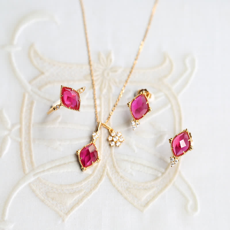 Olivenorma Natural Garnet Ring Earrings Necklace Jewelry Set - image 14