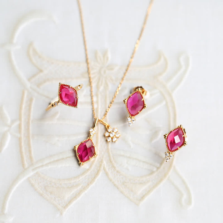 Olivenorma Natural Garnet Ring Earrings Necklace Jewelry Set - image 14
