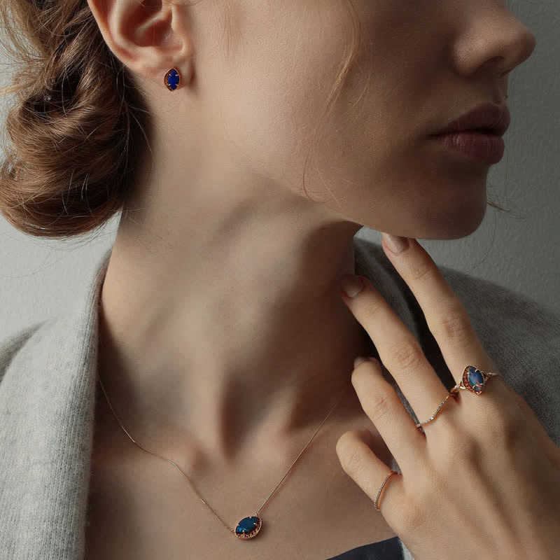 Olivenorma Natural Blue Opal Marquise Shape Jewelry Set - image 3