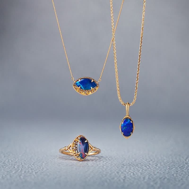 Olivenorma Natural Blue Opal Marquise Shape Jewelry Set - image 0