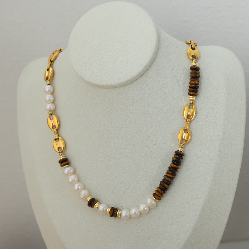 Olivenorma Natural Tiger Eye Freshwater Pearl Jewelry Set - Necklace - image 2